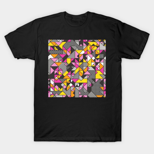 Geometric Shapes and Triangles Pink T-Shirt by CajaDesign